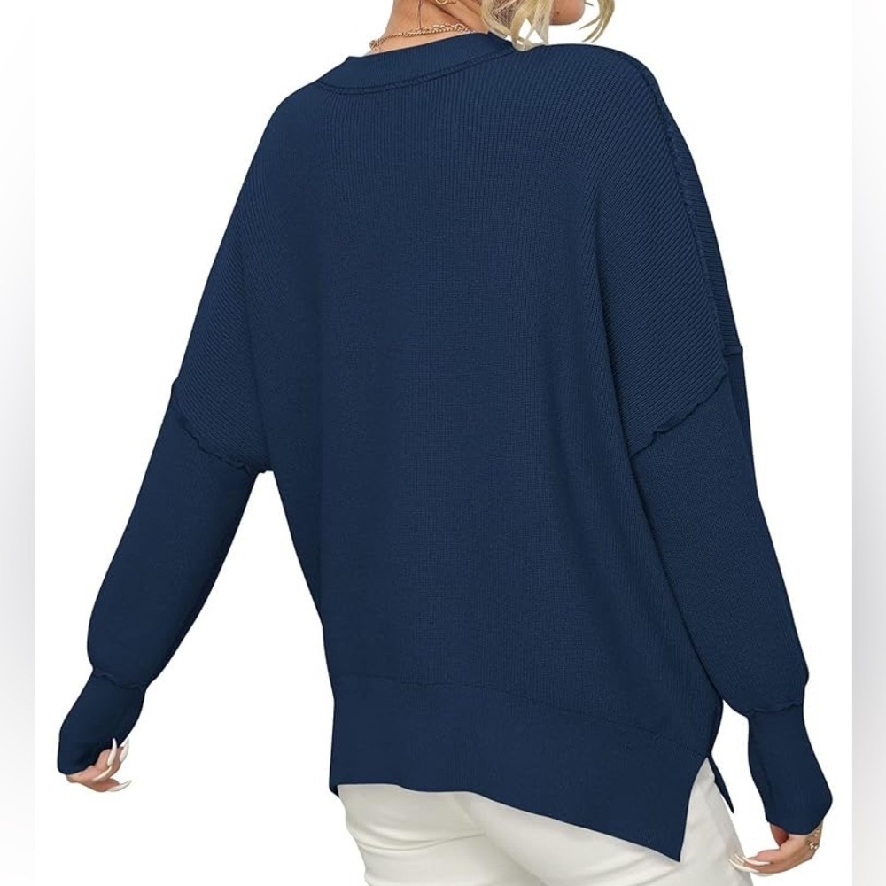 ANRABESS Blue CREWNECK COZY PULL ON Knit SWEATER WOMEN SIZE L - Picture 6 of 9